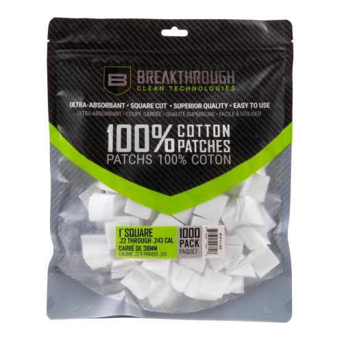 Breakthrough Clean Technologies Cotton Patches, 1&quot; Square, .22 Thru 243 Caliber, 1,000-Pack