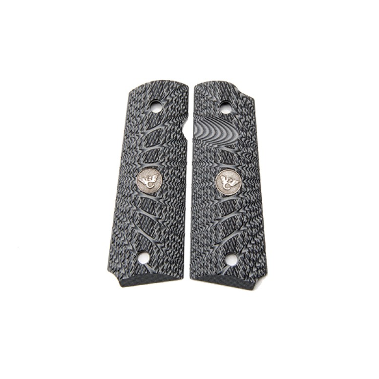 Wilson Combat Grips, Full-Size, Gray/Black G10, Aggressive Starburst Pattern, Beveled Bottom