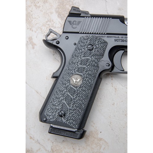 Wilson Combat Grips, Full-Size, Gray/Black G10, Aggressive Starburst Pattern, Beveled Bottom