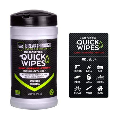 Breakthrough Clean Technologies Multi-Purpose CLP Quick Wipes, 5&quot; x 6&quot;, 50-Pack Canister